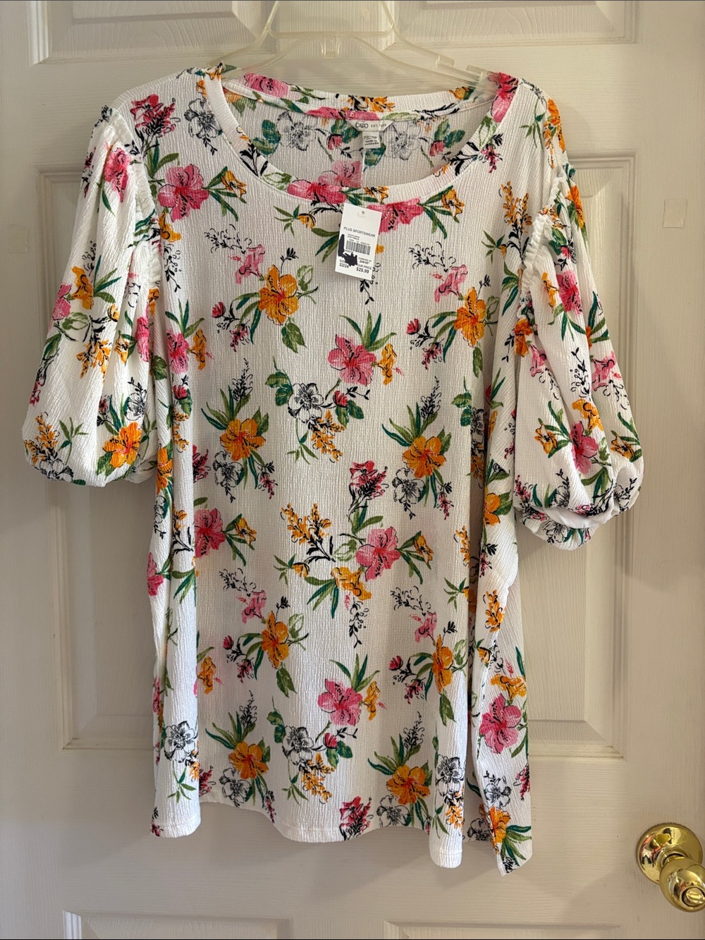 Women's White Floral Puff-Sleeve top